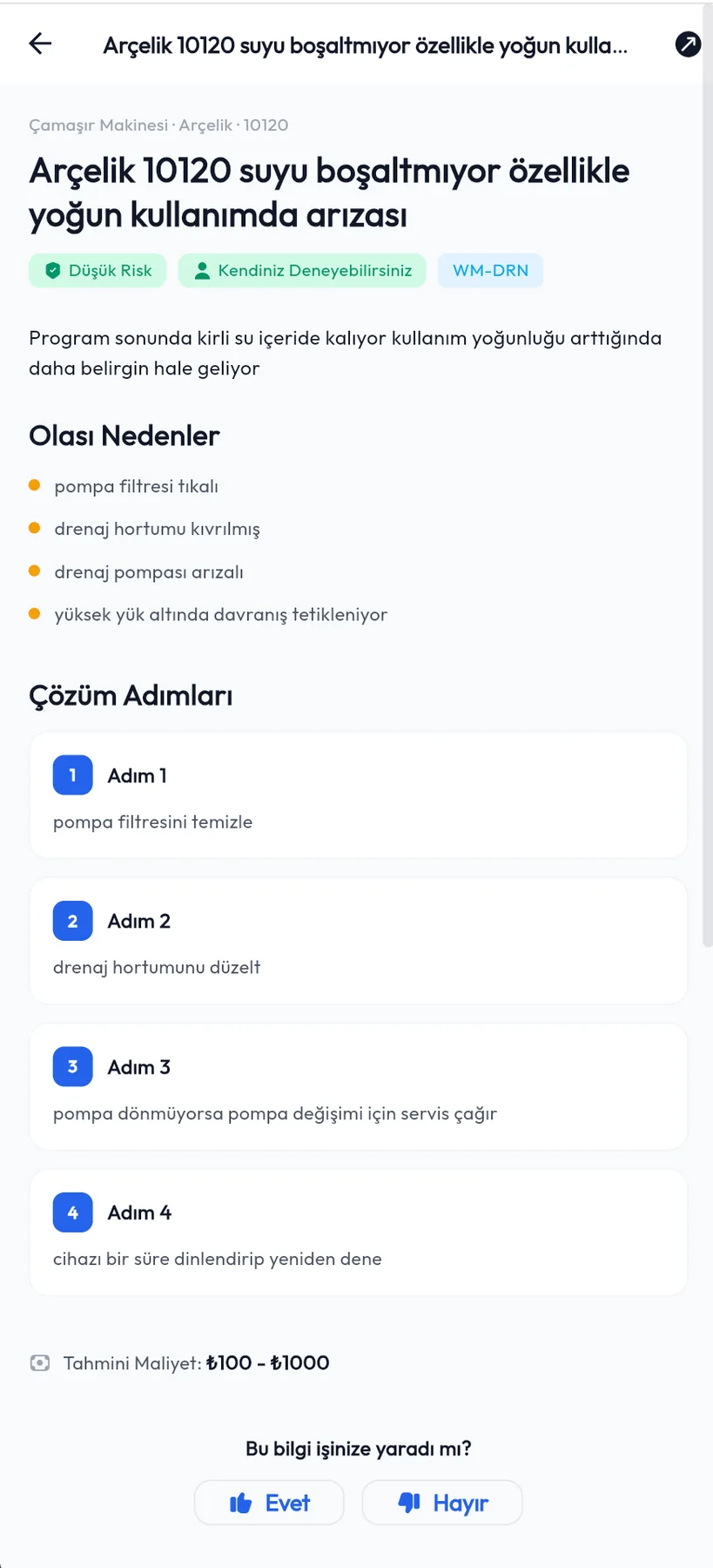 ArızamNe Akıllı Arıza Asistanı uygulama ekranı 5