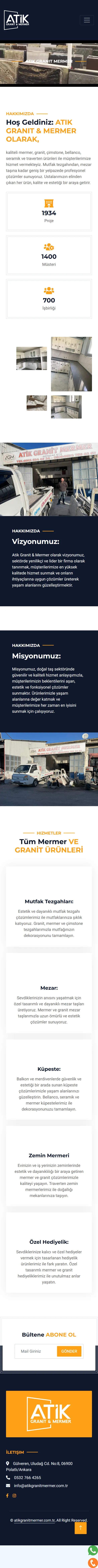 Atik Granit Mermer Kurumsal Sitesi mobil tam sayfa görünümü