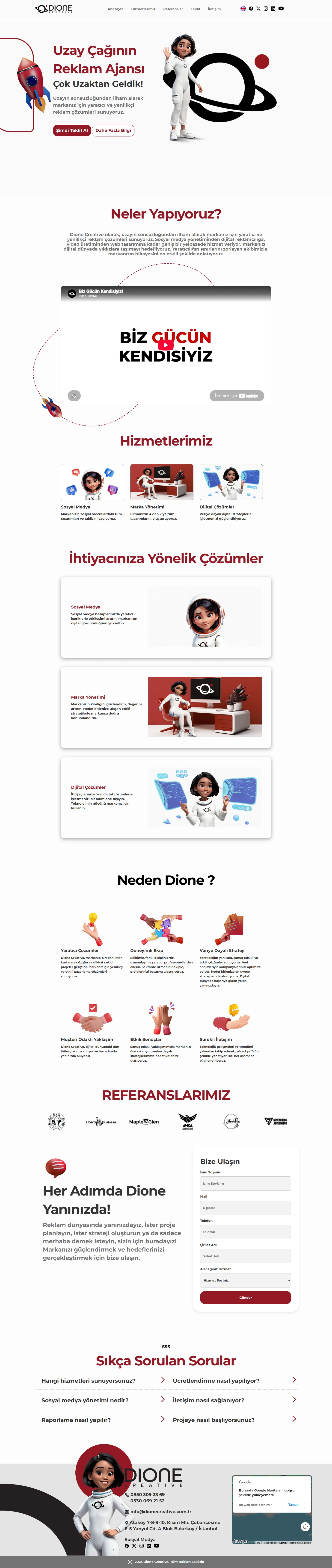 Dione Creative Ajans Sitesi masaüstü tam sayfa görünümü
