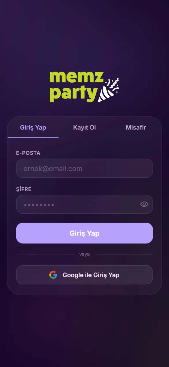 Memz Party Online Parti Oyunu mobil tam sayfa görünümü